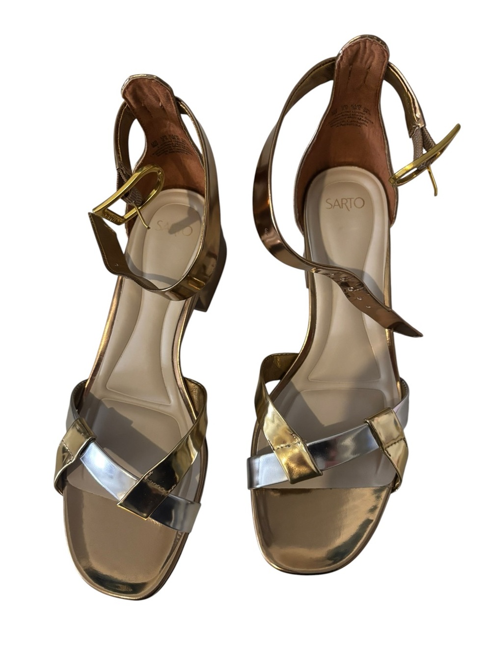 Franco Sarto Metallic Gold & Silver Low Block Heel Sandals Women’s Size 8 - Picture 2 of 6